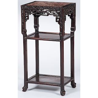 Chinese Carved Tea Table with Marble Top