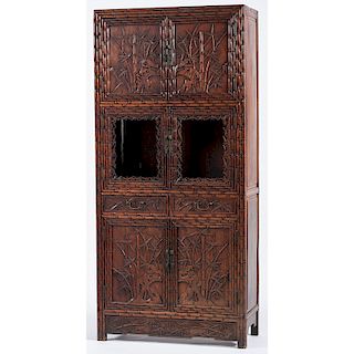 Chinese Carved Hardwood Display Cabinet