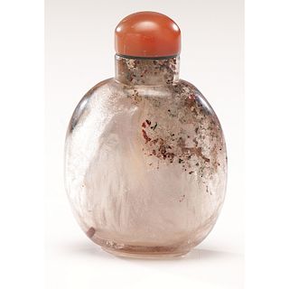 Carved Mossy Agate Oval Chinese Snuff Bottle