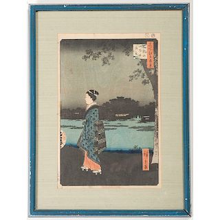Three Japanese Woodblock Prints, Including by Hiroshige (Restrike)