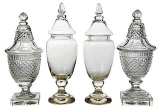 Two Pair Crystal Cut Lidded Urns