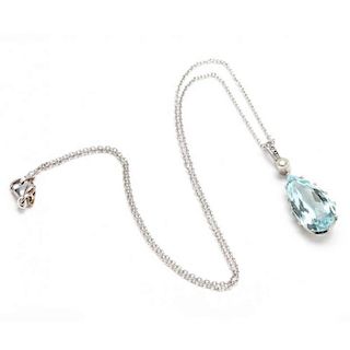 18KT White Gold Aquamarine and Diamond Pendant Necklace