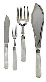 English Silver, Mother of Pearl Fish Set