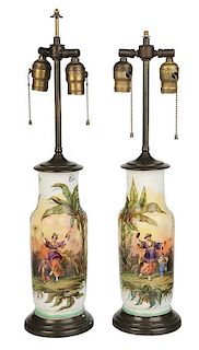 Pair of Chinoiserie Decorated Porcelain Lamps
