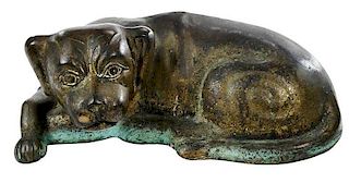 Gilt Bronze Figure of Recumbent  Dog