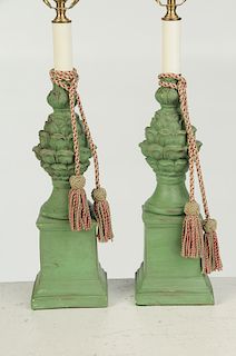 Pair of Green Pine Cone Table Lamps