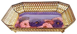  Porcelain Floral Tray with Gilt Metal Mount 