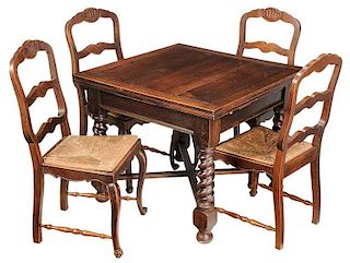 Four Louis XV Style Chairs with Oak Pub Table