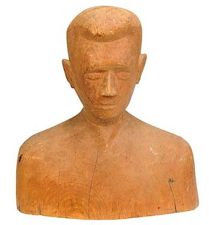 Carved Wooden Folk Art Male Bust