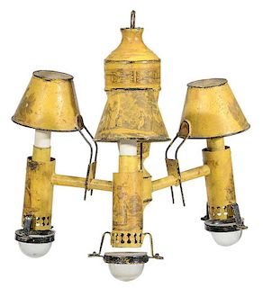 A Empire Style Yellow Tole Three-Light Fixture