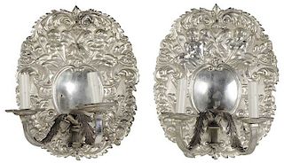 Pair Silver-Plated Electrified Wall Sconces