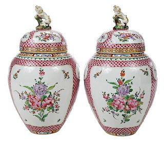 Pair of Samson Chinoiserie Covered Urns