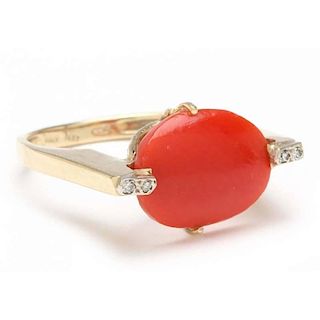 14KT Coral and Diamond Ring, Italy