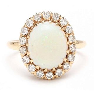 14KT Opal and Diamond Ring
