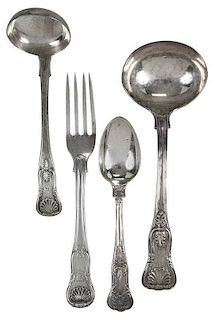 English Silver Shell Handle Flatware, 21 Pieces