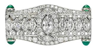 Art Deco Platinum, Diamond & Emerald Brooch
