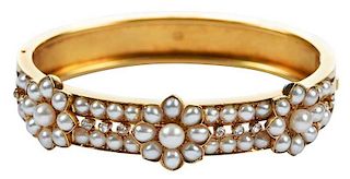 Antique 18kt. Pearl & Diamond Bracelet