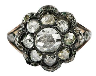Antique Silver Topped Gold Diamond Ring