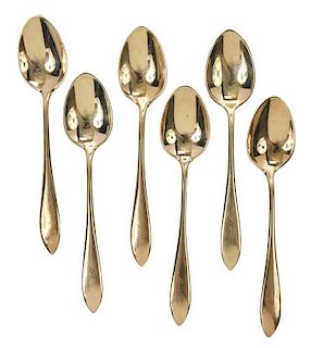Set of Six 14kt. Gold Demitasse Spoons