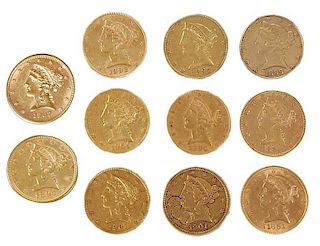11 United States $5 Gold Coins