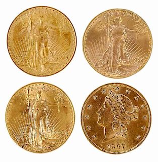 Four United States $20 Gold Coins