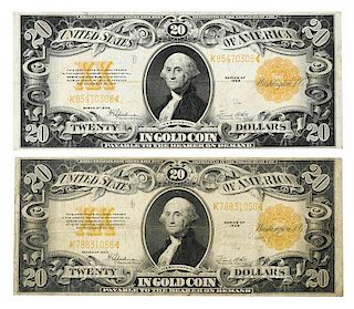 Two $20 Gold Certificate Notes