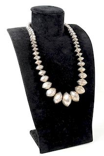 Vintage Navajo Large Handmade Silver Bead Necklace