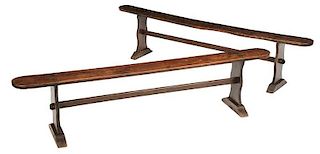 A Pair Baroque Walnut and Oak Trestle Benches