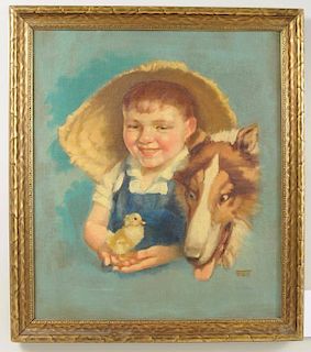 Dorothea Fox "Farm Boy, Collie and Chick" O/C