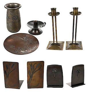 Nine Arts & Crafts Metal Table Objects