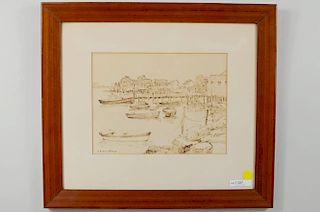 C.G. Harris "New England Shore Scene" Sepia Sketch
