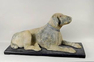 Folk Art Painted Wood Reclining Dog Figure