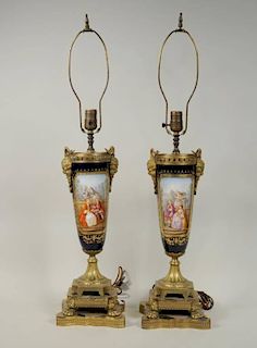 Pair Gilt Bronze Mounted Sevres Urn Lamps