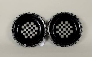 Pair Silver Inlaid Black Lacquer Trays