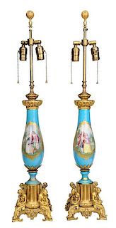 Fine Pair Sevres Bronze Mounted Lamps