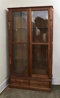 A Victorian Mahogany and Walnut Vitrine, Height 78 1/2 x width 43 x depth 16 inches.