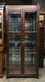 A Modern Mahogany Display Cabinet, Height 81 1/4 x width 36 1/8 x depth 16 1/8 inches.