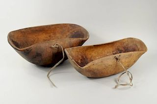 Two Curved Wood Bowls