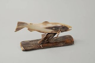 Inuit Carved Fossil Ivory King Salmon Sculpture