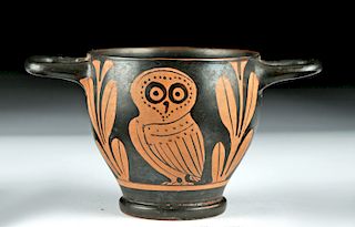 Greek Late Attic Red Figure Skyphos w/Owl