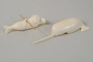Two Inuit Carved Marine Ivory Sculptures