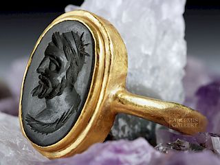 Ancient Roman 18K Gold Ring w/ Jasper Intaglio