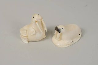 Two Inuit Walrus Ivory Carvings