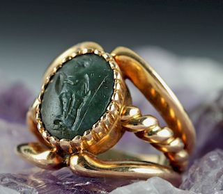 Roman Jasper Intaglio in Modern 16K Gold Ring
