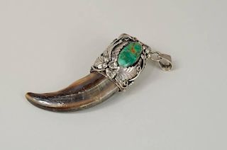 Vintage Navajo Silver Grizzly Bear Claw Pendant