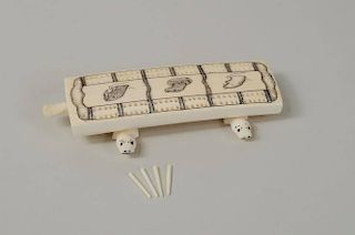 Small Inuit Scrimshaw Marine Ivory Cribbage Board
