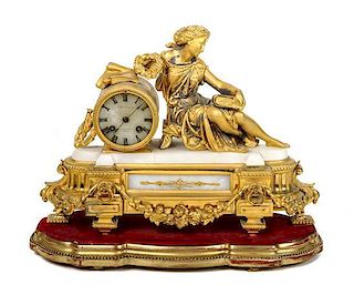 A Victorian Gilt Metal and Onyx Mantle Clock, Height 13 3/4 x width 16 inches.