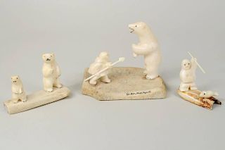 Three Inuit Walrus Ivory & Whalebone Carvings