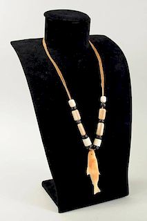 Inuit Carved Marine Ivory Salmon Pendant Necklace