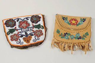 Two Inuit Floral Beaded Bags